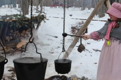 Old fashion method for condensing tree sap into syrup.